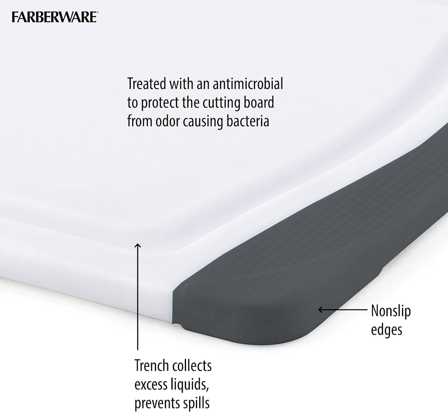 Farberware Nonslip Poly Cutting Board, 8x10-Inch, Gray and White