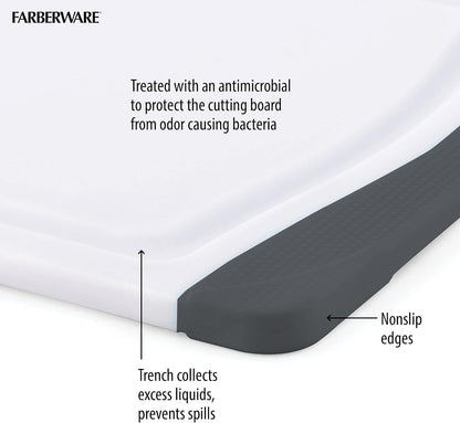 Farberware Nonslip Poly Cutting Board, 8x10-Inch, Gray and White