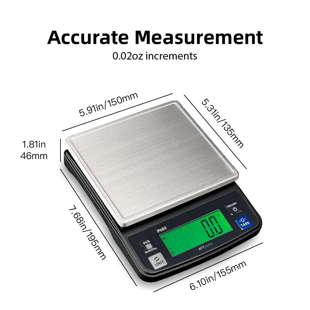 Polit KPT-EVO Digital Food Scale – 0.5g Precise Rechargeable Scale with Stainless Steel Tray, 13lb/6kg Capacity, Ideal for Baking, Coffee Brewing and Diet Tracking
