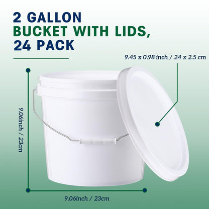 Tioncy 24pcs 2 Gallon Plastic Bucket with Lid Heavy Duty 2 Gallon Bucket Pail with Lid Handle for Storage Container Home Household Cleaning (White)