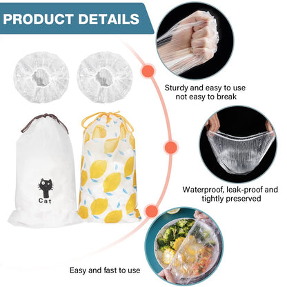 200PCS Plastic Elastic Bowl Covers Reusable,Food Storage Covers with Elastic Bowl Covers for Leftover, Plastic Covers for Bowls Fresh Keeping Bags for Family Outdoor Picnic (Regular)