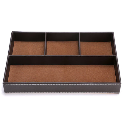 BTSKY 4 slots Desk Drawer Organizer, PU Leather Drawer Storage Organizer Divider for Office Desk Supplies Value Collection and Accessories Multi-Purpose Storage Desktop Organizer Tray(Brown)