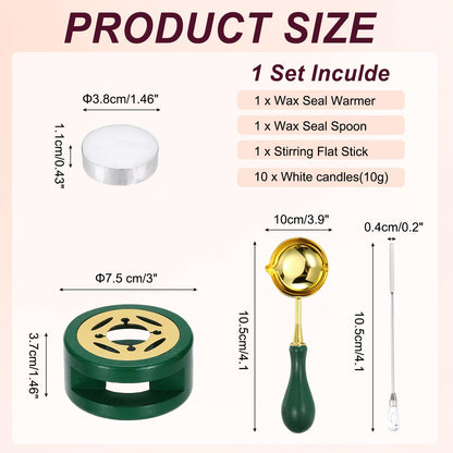PATIKIL Wax Stamp Seal Kit, Wax Seal Kit Include Sealing Warmer, Melting Spoon, Candle, Flat Stick, Retro Melt Stove Pot Furnace Tool for Envelope Letter Mailing Crafts DIY, Dark Green