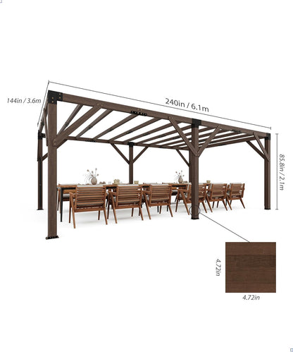 PeakPursuit Durable Cedar Wood Pergola with Retractable Canopy – 12 x 20 ft Sturdy Outdoor Patio Structure, Rot-Resistant, Modern Reddish-Brown Finish – Perfect for Backyard, Deck, Garden – Brown