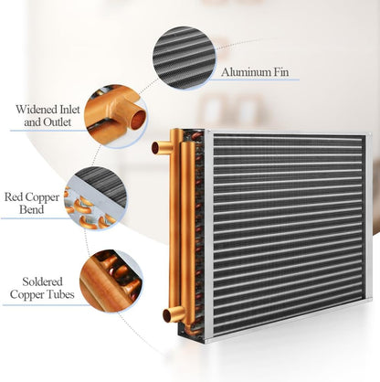 Water to Air Heat Exchanger 10x10 with 1" Copper Ports for Outdoor Wood Furnaces, Residential Heating and Cooling, and Forced Air Heating
