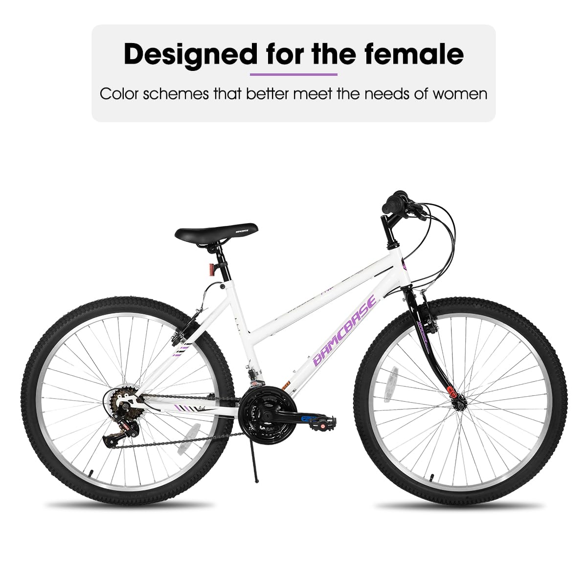 HILAND Bamcbase Womens Mountain Bike, 26 Inch 18 Speeds Hybrid Commuter Bicycle for Adults, Sport Hardtail Trail MTB White