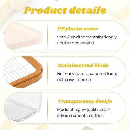 Butter Slicer Cutter Dish Keeper with Double Layer Stainless Steel Cutter Slicer, Airtight Butter Slicer Storage Case with Lid for Home Kitchen Fridge, Easy Cutting(SIZE:450g)