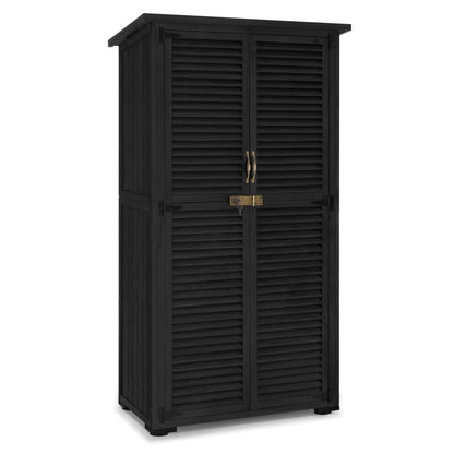 MCombo Outdoor Storage Cabinet, Wooden Storage Shed with Latch, Outside Garden Tool Shed with 2 Doors for Patio Yard Lawn, 0808 (Black, Medium)