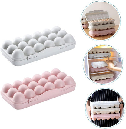 SOLUSTRE 2PCS Egg Container - 18 Egg Holder Storage Tray with Lid for Fridge Kitchen Home