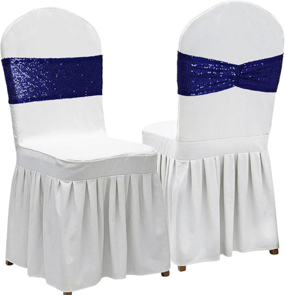 Poise3EHome Navy Blue Sequin Chair Sashes - Elegant Folding Chair Covers for Weddings | 50 PCS