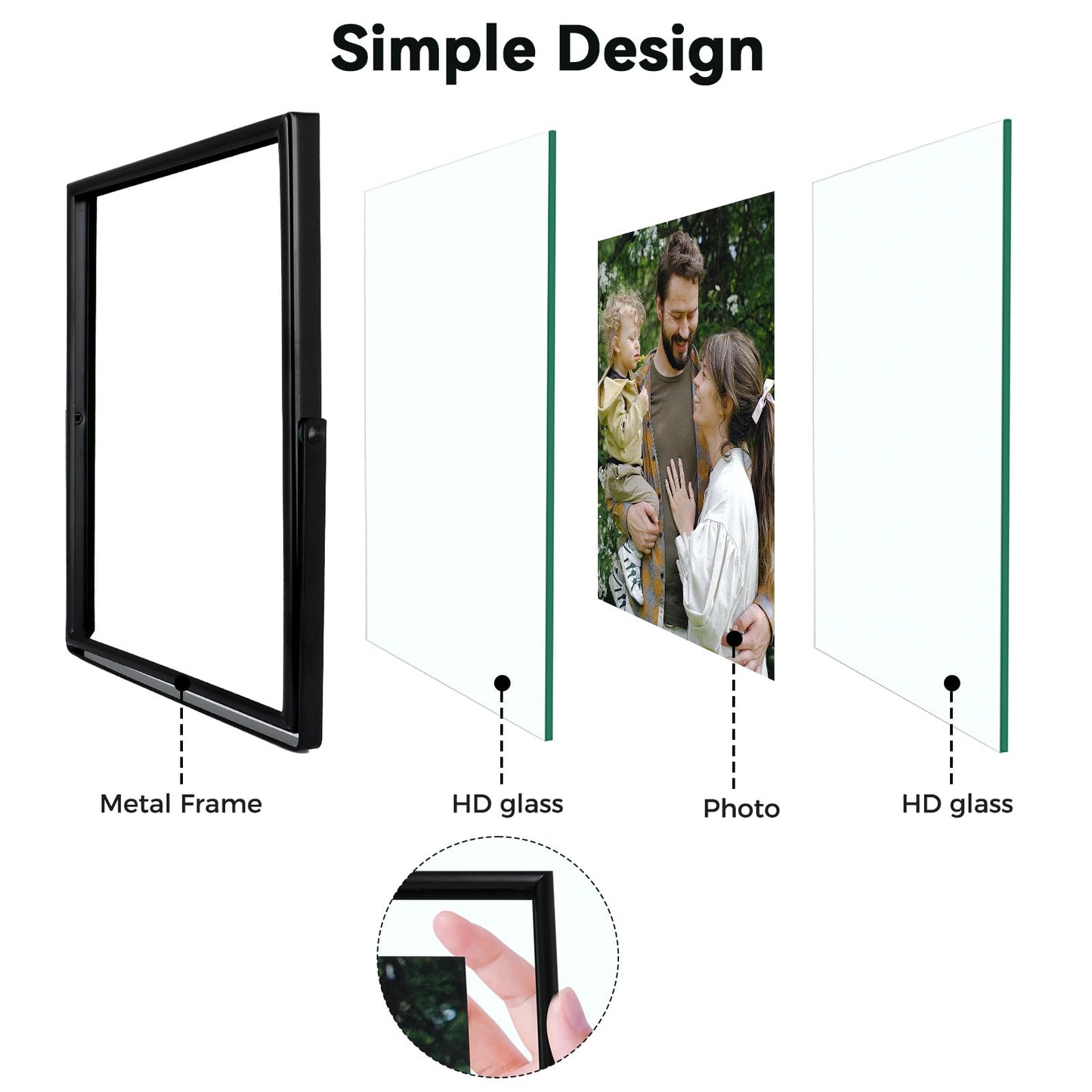 AhaGo Black Floating Frame, 10"x12", Portrait, For Picture 9x11, 8.5x11, 8x10, Tabletop Shelf Photo Frames, Classy For Father's Day, Wedding, or Birthday