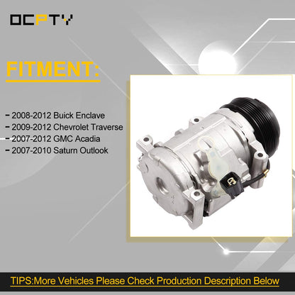 OCPTY AC Compressor for 2007-2012 for Buick Enclave for Chevy Traverse for GMC Acadia for Saturn Outlook 2021784AM 2021784R 1421625 1421625NC C1789 C1789R 6512525 7512525 255659