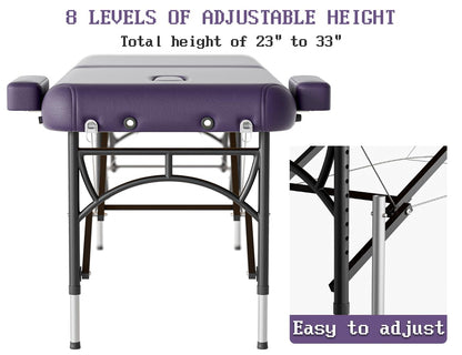 DOVANS Professional Massage Table Portable 2 Fold Premium Memory Foam Aluminium Leg Hold Up to 1100LBS 8 Heights Adjustable with Carrying Bag Violet
