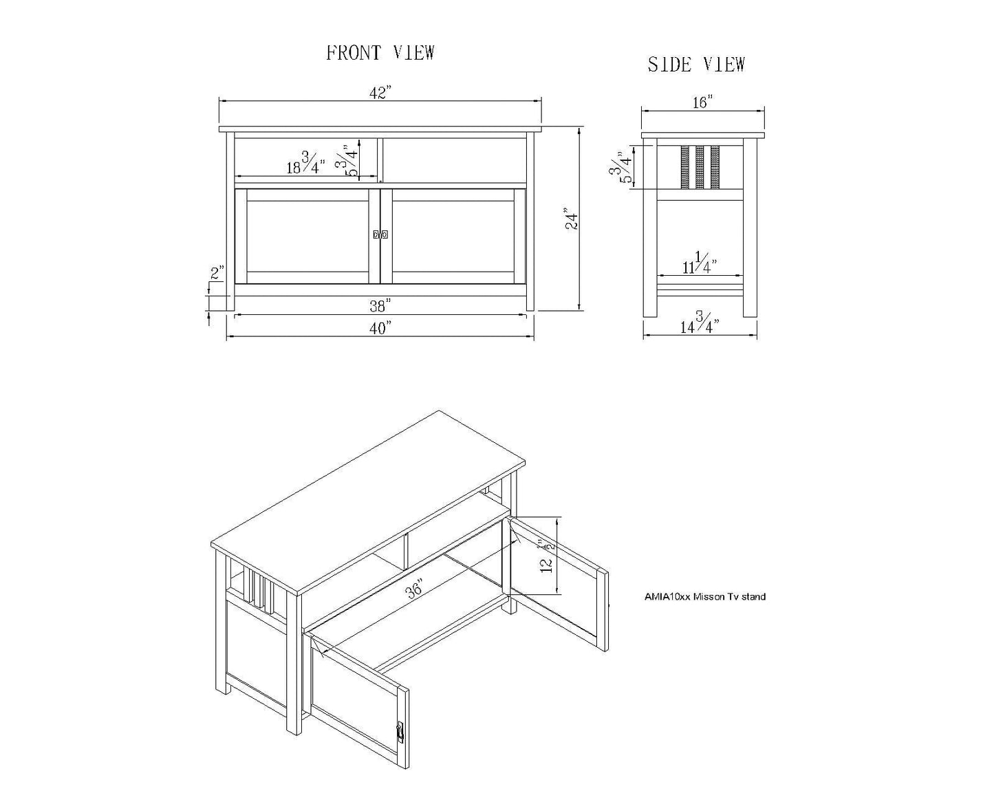 Alaterre Furniture Mission TV Stand with Open Shelves and 2 Cabinet Doors – Classic 42” Wood Media Console for TV, Gaming Consoles & Video Equipment in Living Room or Bedroom (Cherry)