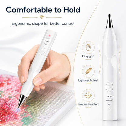 TUCEVSX Electric Diamond Painting Pen Kit, Cordless USB-C Rechargeable Diamond Art Tool with Vacuum Pickup, No Wax, 3 Suction Levels, Interchangeable Tips, Low Noise for DIY Craft Lovers.(White)