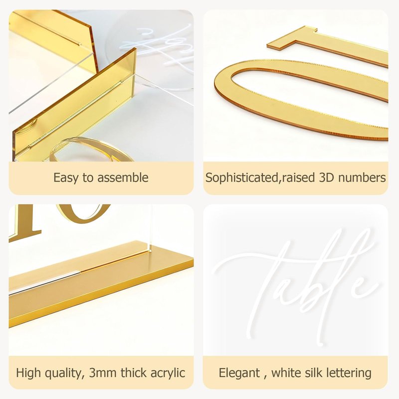 Arch Wedding Table Numbers 1-20 with Stands,5 x 8 Inch Transparent Acrylic Reception Table Signs Golden Letters,Perfect for Wedding Receptions, Parties, Anniversaries, and Events (1-20 golden)