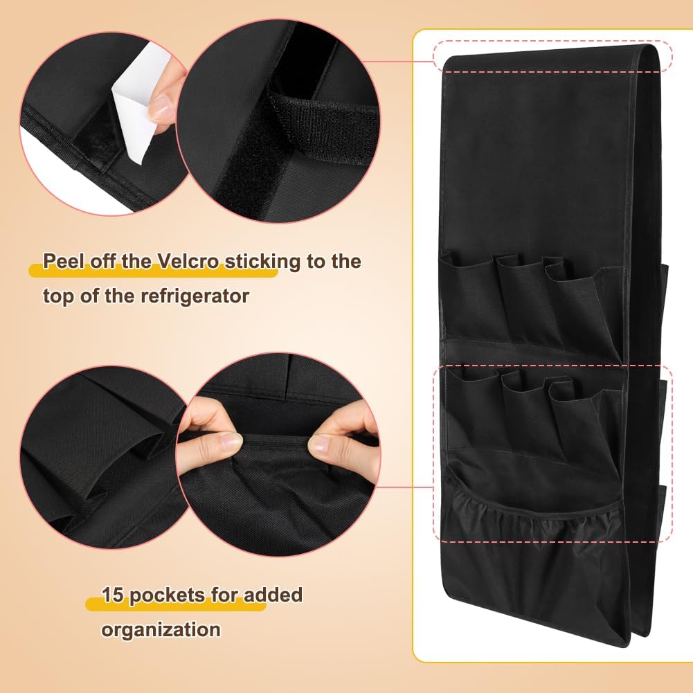 Mini Fridge Organizer with 15 Pockets, Over the Fridge Storage Organizer for Dorm, Durable Mini Fridge Caddy