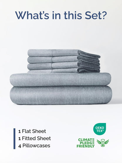 Skiennix Extra Deep Cal King Sheet Set - 6 Piece Breathable Cooling Bedding - Soft Wrinkle-Free Heathered Blue