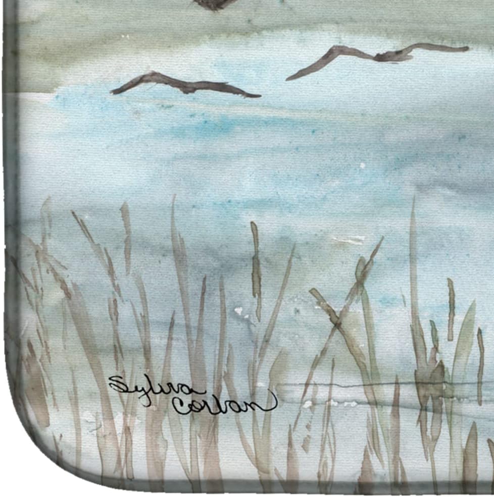 Caroline's Treasures SC2007DDM Blue Heron Watercolor Dish Drying Mat, Absorbent Kitchen Counter Pad 14 x 21", Multicolor