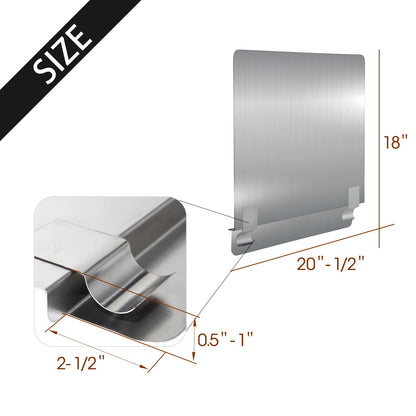 Zipcase Stainless Steel 20-1/2" W x 18" H Universal Side Fryer Splash Guard for Commercial Fryers Fitting 0.5" - 1" Side, Pack of 1