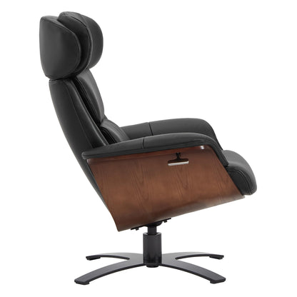 CHITA Genuine Leather Reclining Swivel Chair with Adjustable Headrest and Ottoman for Living Room, Black