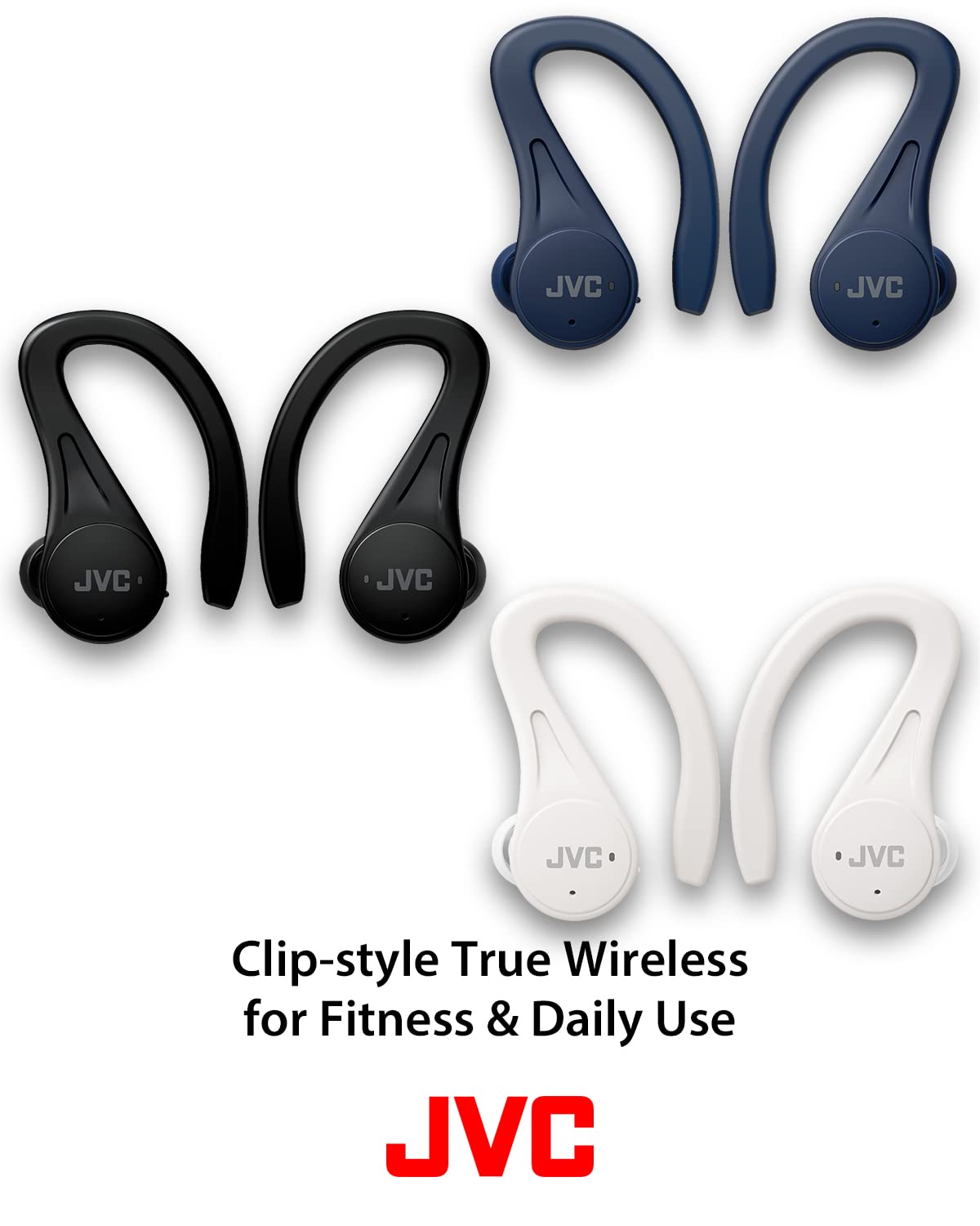 JVC Sport True Wireless Earbuds Headphones, Lightweight and Compact, Long Battery Life (up to 30 Hours), Sound with Neodymium Magnet Driver, Water Resistance (IPX5) - HAEC25TW (White)