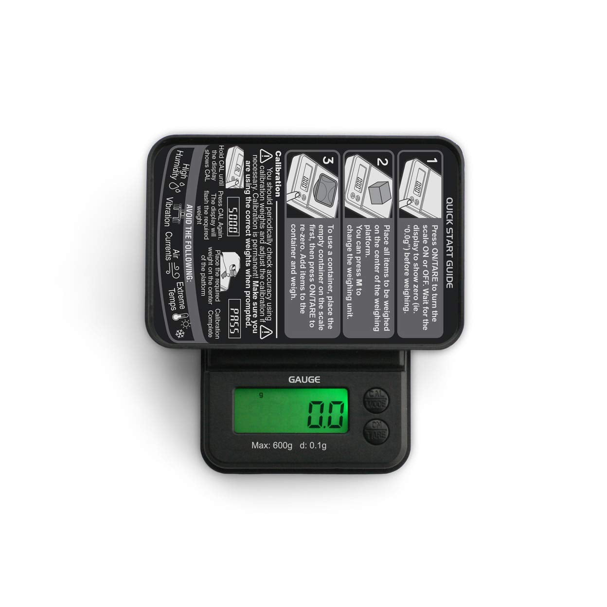 GAUGE Digital Mini Scale - Black - (600g x 0.1g) - Small Pocket Size Travel Scale for Digital Weight