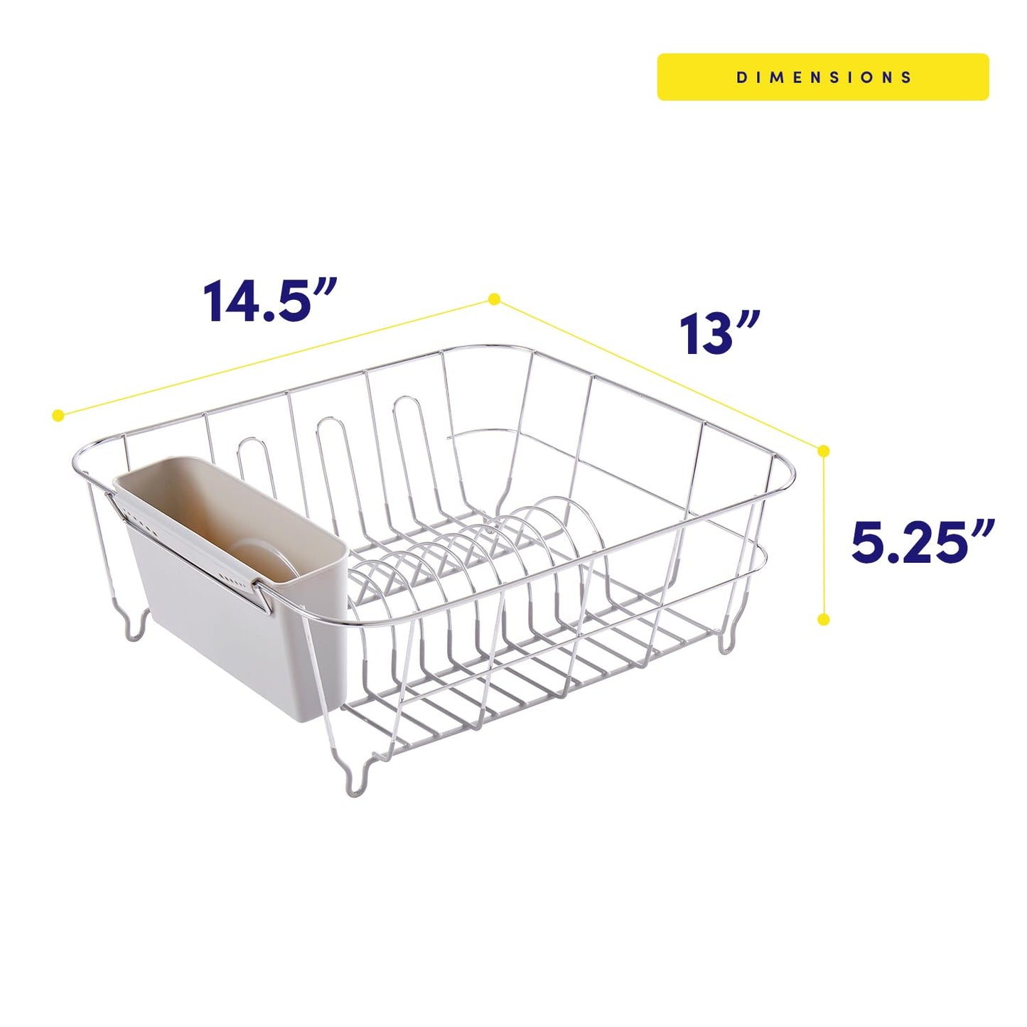 Dish Drying Rack & Cutlery Holder 2 Piece Set - Compact Sink-Fitting Dish Drainer with Rubberized Undercoating, Space-Saving Kitchen Organizer for Plates, Cups, Bowls & Utensils in Sink, Silver