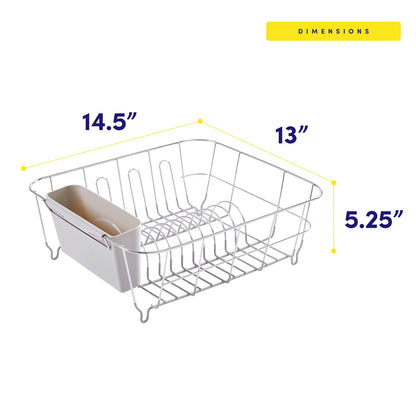 Dish Drying Rack & Cutlery Holder 2 Piece Set - Compact Sink-Fitting Dish Drainer with Rubberized Undercoating, Space-Saving Kitchen Organizer for Plates, Cups, Bowls & Utensils in Sink, Silver