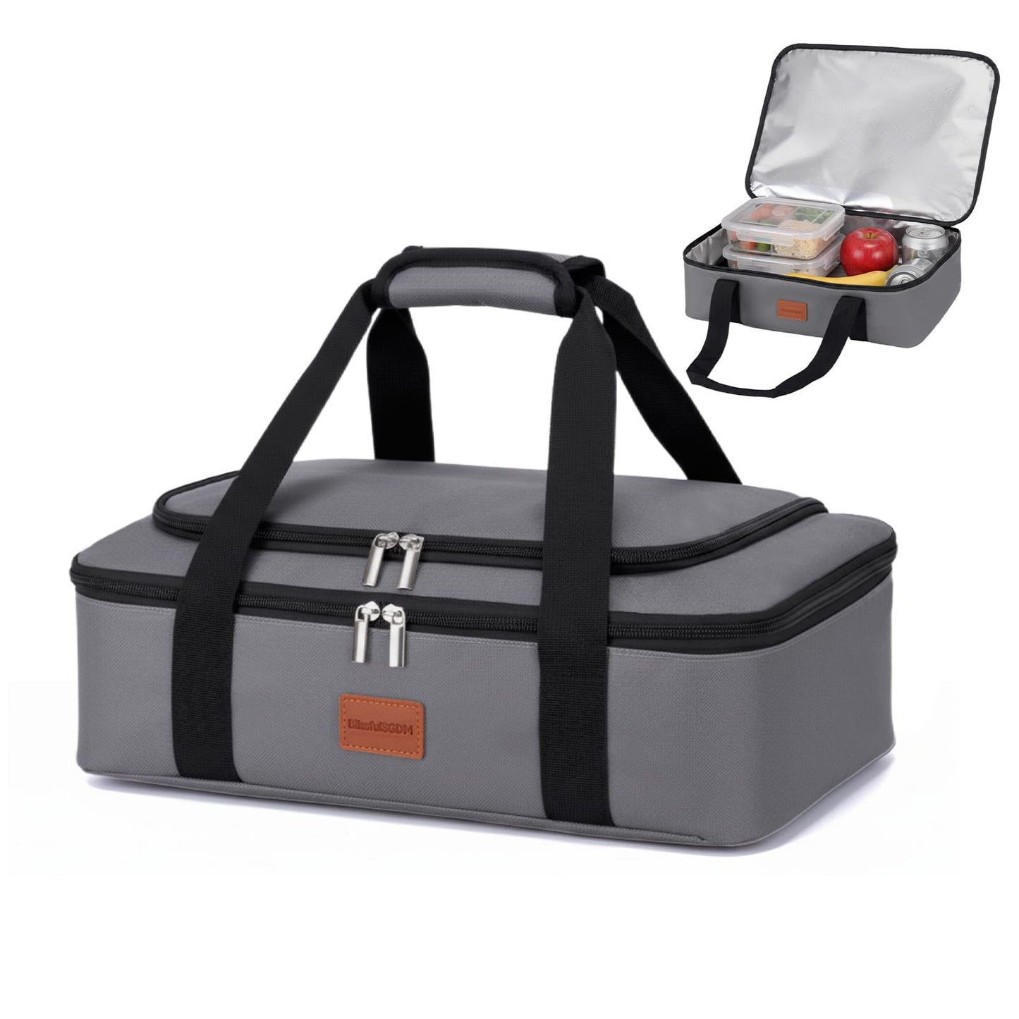 BlissfulSGDM Insulated Casserole Carrier, Leakproof Food Carriers for Hot or Cold food, Portable Thermal Bag for Travel/Potluck Parties/Picnic/Cookouts (Grey)