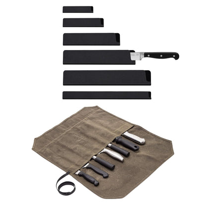 Chef Knife Roll Bag with 7 Slots Cutlery Knives Holders Protectors&6 Packs Knife Edge Guard Set Blade Covers,Knife Roll Storage Bag,Portable Travel Chef Knife Case,Kitchen Travel Cooking Tools