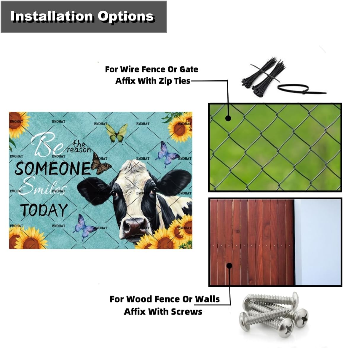 EMOHAT Metal Tin Sign, Sunflowers Animal Cow Flower Decoration, Rustic Farmhouse Wall Art for Living Room Bedroom