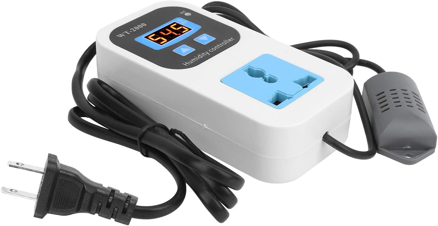 Fafeicy WT2000 Digital Humidity Controller, 110-220V Humidify Dehumidification Switch Socket, 0%~99% RH Control Range