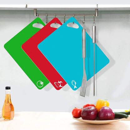 Kitchen Plastic Cutting Board Set, Extra Thick Flexible Non-Slip Chopping Board with Colored Icons, Set of 4