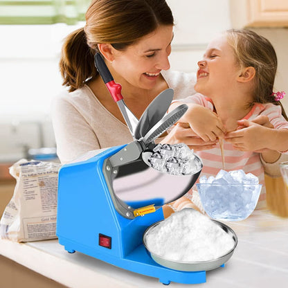 Yahpetes Electric Shaved Ice Machine 1Pcs Electric Dual Blades Ice Crusher Shaver Snow Cone Maker Machine 187lbs/hr for Home and Commercial Use (Blue)