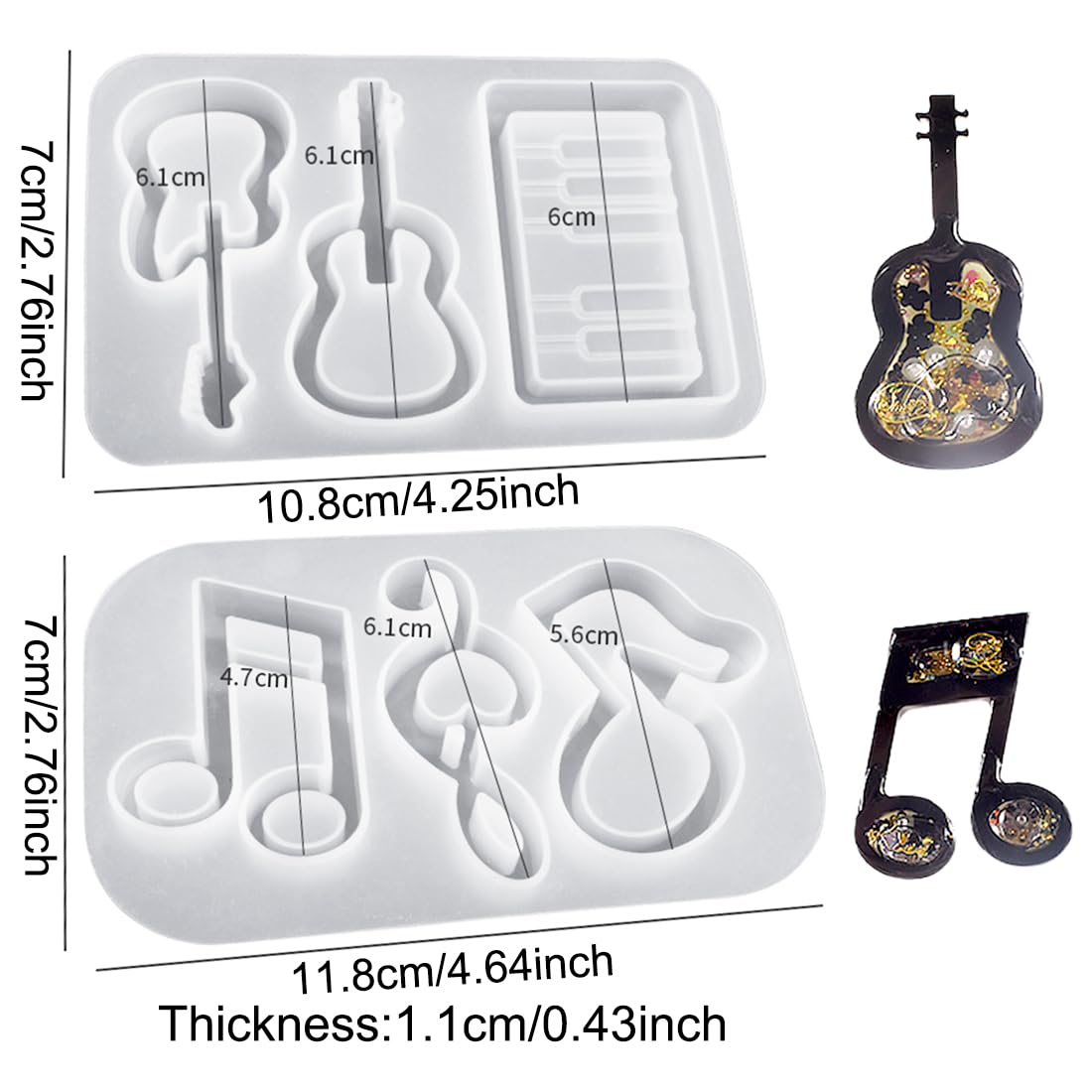 Voyyphixa 6PCS Music Notes Resin Shaker Molds Guitars Quicksand Silicone Molds for Epoxy Resin Quicksand UV Resin Mold Shaker Resin Casting Molds for Pendant Jewelry Decoration Craft Making DIY