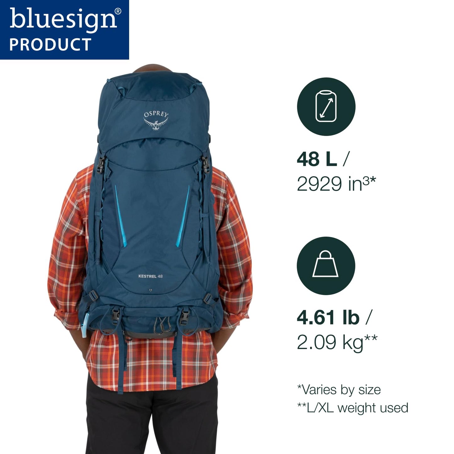 Osprey Kestrel 48L Men's Backpacking Backpack - Hiking & Camping Bag with Waterproof Raincover, Moss Green, Large/X-Large