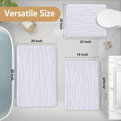Buganda Memory Foam Bathroom Rug Mat 30x20, Extra Soft Absorbent Non-Slip Machine Washable Bath Rugs for Floor, White