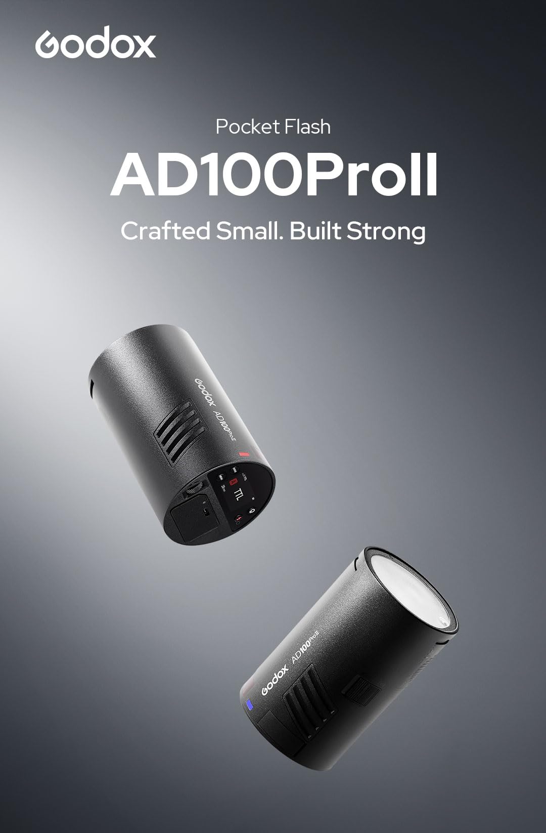 Godox AD100 Pro II AD100Pro II AD100ProII Flash Strobe with AK-R1 Kit, 2.4GHz X System+433Mhz Module/2W LED/10 Brightness Levels/490 Full-Power Pops/0.01–1.5s Recycle Time/USB-C Charging/1-256-1/1