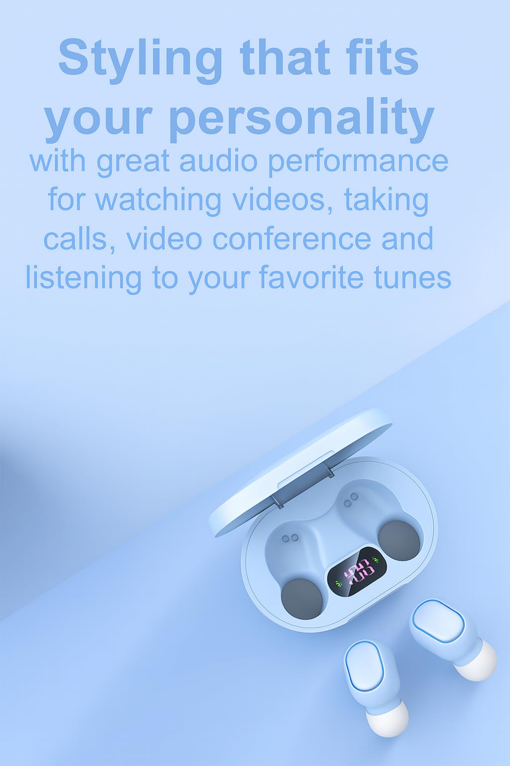 Acuvar Waterproof Bluetooth Headphone Wireless Earbuds – Bluetooth 5.0 Earbud Wireless Headphone with Microphone, Touch Controls, Noise Cancelling, 3D Stereo Bass & Smart LCD Charging Case (Blue)