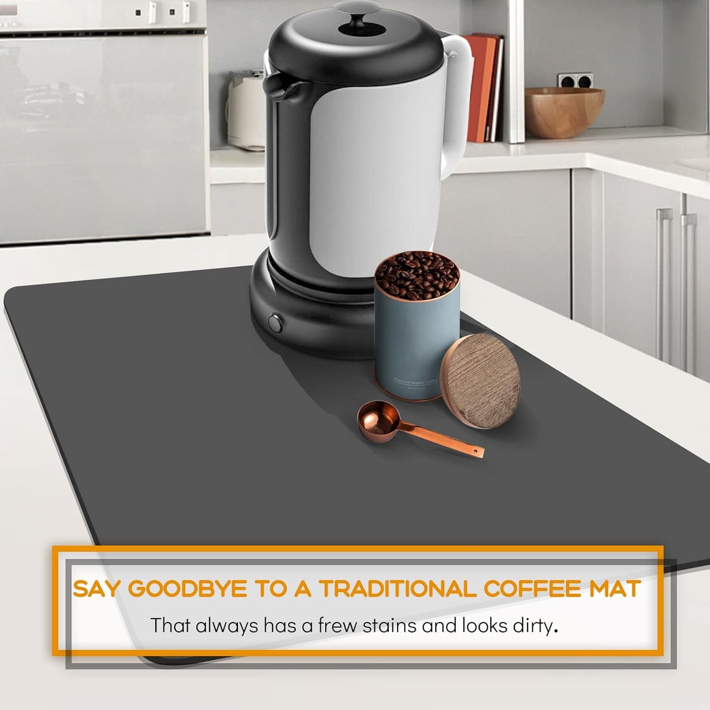 Dish Drying Mats for Kitchen Counter, Waterproof Mat for Coffee Bar Accessories, Deep Gray 16"*19"
