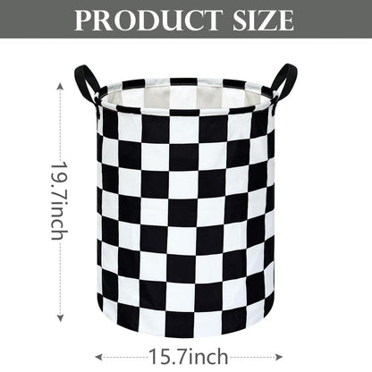 19.7 Inch Round Laundry Hamper Black Check Laundry Basket Fabric Storage Hamper Organization Basket, Storage Bin, Toy Box,Gift Basket with Handles for Room