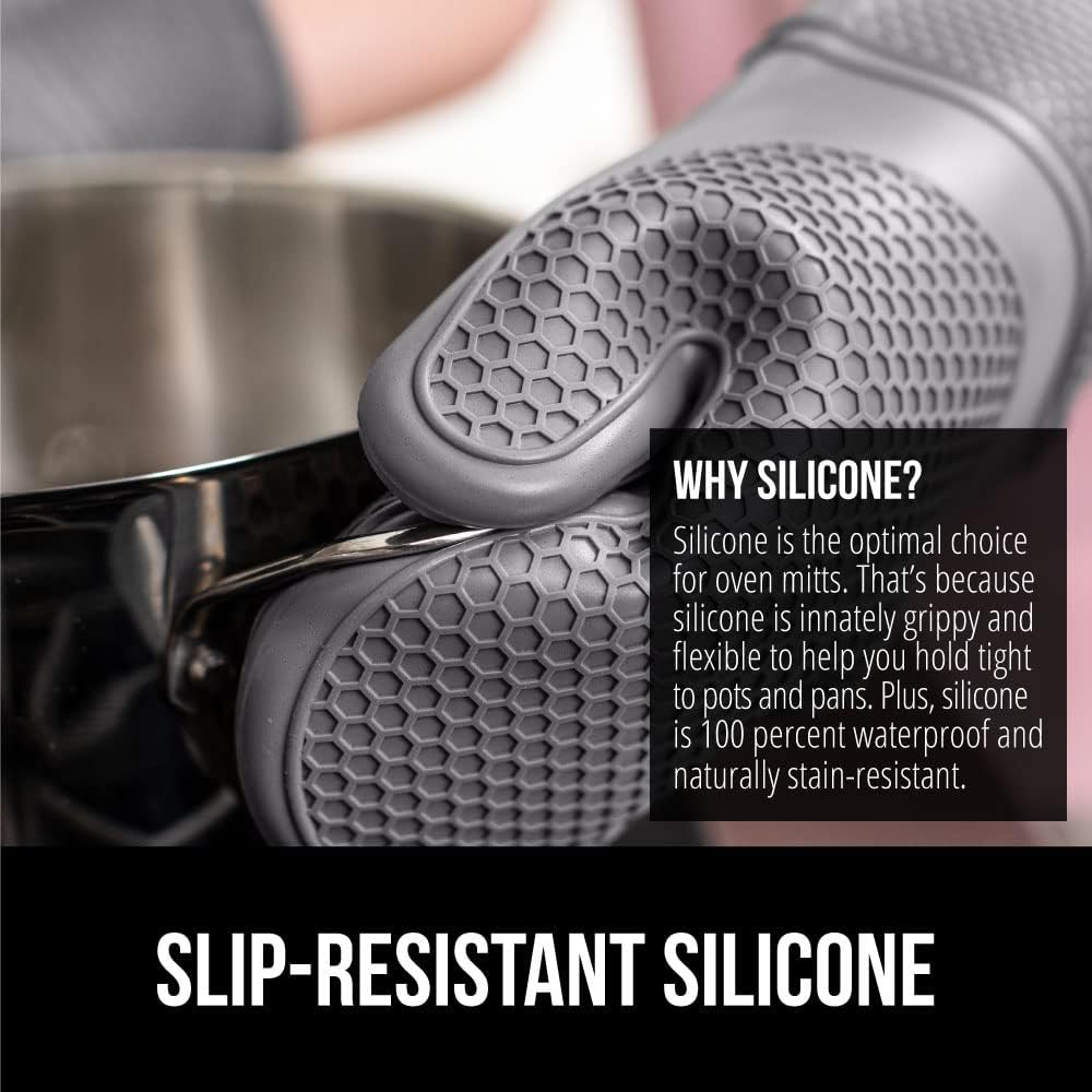 Gorilla Grip Heat and Slip Resistant Silicone Oven Mitts Set, 14.5 in, Gray