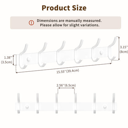 GWAAZXGZ White Wall Mounted Coat Rack - 15 Inch Arc Shaped Design with 6 Hooks for Hanging Coats, Bags, and Towels in Entryway, Livingroom, Bedroom, Bathroom, and Kitchen, 2 Pack