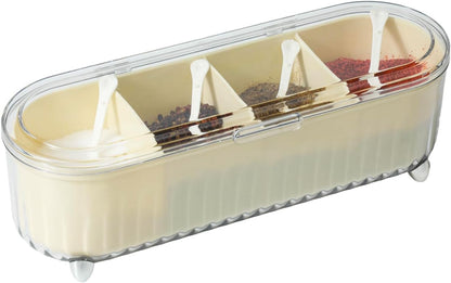 Tremeals 4 Set Countertop Clear Seasoning Box with Compartments - Spice Organizer with Lids and Spoons - Condiment