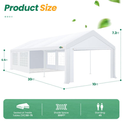 COBIZI 10x30 Party Tent Heavy Duty, Large Outdoor Wedding Tents for Parties with 8 Sidewalls & Built-in Sandbags,Waterproof Event Canopy Gazebo Commercial Tent for Carport,Camping,Patio,Windproof