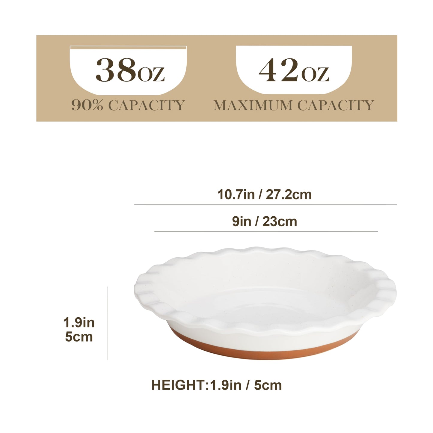 MALACASA Ceramic Pie Pan for Baking - 9 Inch Quiche Baking Dish Nonstick Pie Plate, Deep Dish Scratch-Resistant Pie Pan for Apple Pie Pot Pie, Series TARA
