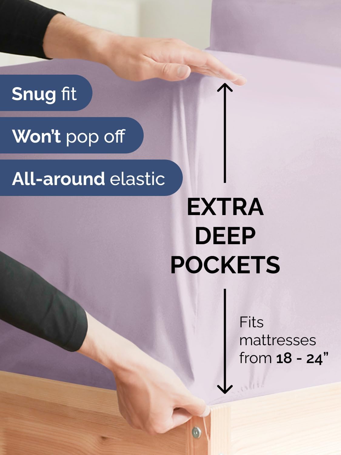 Skiennix Extra Deep King Sheet Set | 6-Piece Breathable Cooling Bedding - Soft Light Lavender, Wrinkle-Free