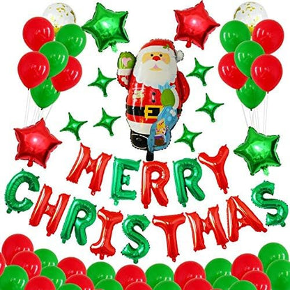 MERRY CHRISTMAS Balloons, Xmas Aluminum Foil Balloons for Christmas Anniversary Party Supplies, 16 Inch - Red & Green