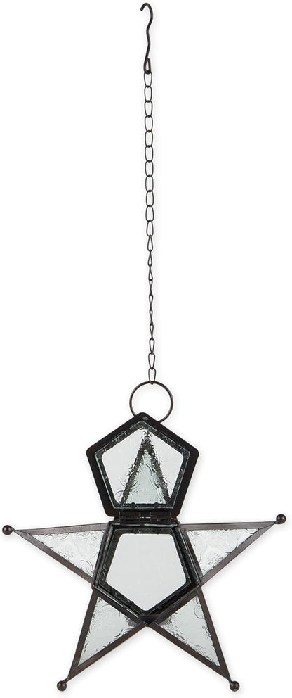 Zings & Thingz Beautiful Hanging Star Candle Lantern, 9.5" Tall, Clear Glass